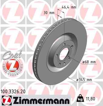 Zimmermann Brake Disc for AUDI A4 (8E2, B6) front