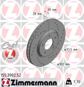 Zimmermann Sport Brake Disc for CHRYSLER VOYAGER IV (RG, RS) front