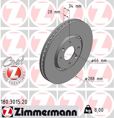 Zimmermann Brake Disc for CITROËN C5 I Break (DE_) front