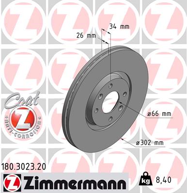 Zimmermann Brake Disc for PEUGEOT 307 (3A/C) front