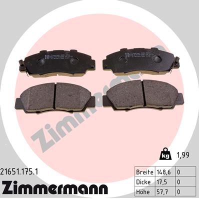 Zimmermann Brake pads for HONDA PRELUDE V (BB_) front