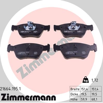 Zimmermann Brake pads for MERCEDES-BENZ E-KLASSE (W210) front