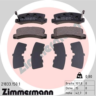 Zimmermann Brake pads for TOYOTA AVENSIS Kombi (_T22_) rear