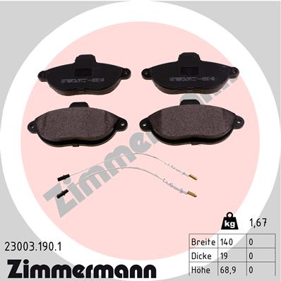 Zimmermann Brake pads for PEUGEOT EXPERT Kasten (222) front