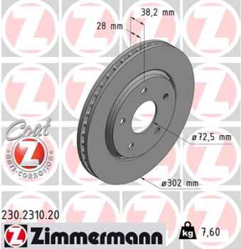 Zimmermann Brake Disc for CHRYSLER GRAND VOYAGER V (RT) front