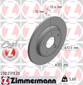 Zimmermann Brake Disc for CHRYSLER GRAND VOYAGER V (RT) rear