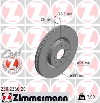 Zimmermann Brake Disc for LANCIA DELTA III (844_) front