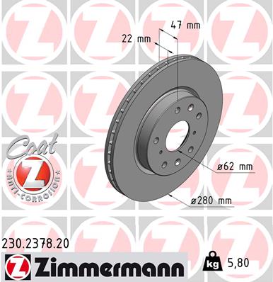 Zimmermann Bremsscheibe für SUZUKI SX4 / SX4 CLASSIC (EY, GY) vorne