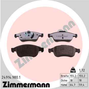 Zimmermann rd:z Brake pads for RENAULT MEGANE III Grandtour (KZ0/1) front