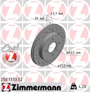 Zimmermann Sport Brake Disc for FORD SCORPIO II Turnier (GNR, GGR) rear