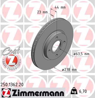 Zimmermann Brake Disc for FORD TOURNEO COURIER Kombi front
