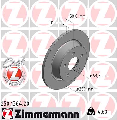 Zimmermann Brake Disc for FORD TOURNEO CONNECT / GRAND TOURNEO CONNECT Kombi rear