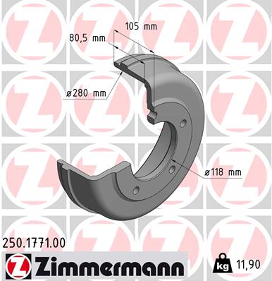 Zimmermann Bremstrommel für FORD TRANSIT Pritsche/Fahrgestell (FM_ _, FN_ _) hinten