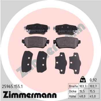 Zimmermann Brake pads for NISSAN QASHQAI II Geländewagen geschlossen (J11, J11_) rear