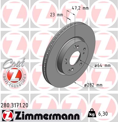 Zimmermann Brake Disc for HONDA CIVIC VIII Stufenheck (FD, FA) front
