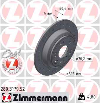 Zimmermann Sport Brake Disc for HONDA ACCORD VIII (CU) rear