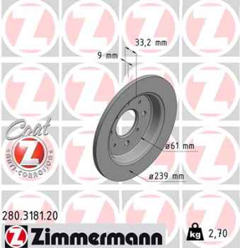 Zimmermann Brake Disc for HONDA JAZZ III (GE_, GG_, GP_) rear