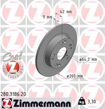 Zimmermann Brake Disc for HONDA CIVIC VIII Stufenheck (FD, FA) rear