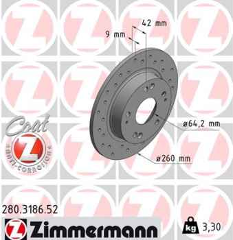 Zimmermann Sport Brake Disc for HONDA CIVIC VIII Stufenheck (FD, FA) rear