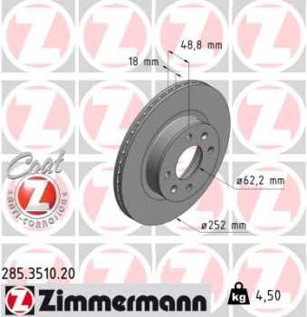 Zimmermann Brake Disc for HYUNDAI i10 (PA) front