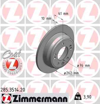 Zimmermann Brake Disc for HYUNDAI i30 Kombi (FD) rear