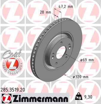 Zimmermann Brake Disc for HYUNDAI i40 CW (VF) front