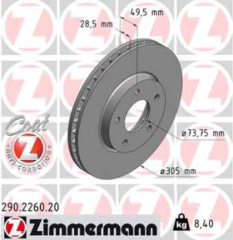 Zimmermann Brake Disc for DAIMLER DAIMLER XJ (X30_) front