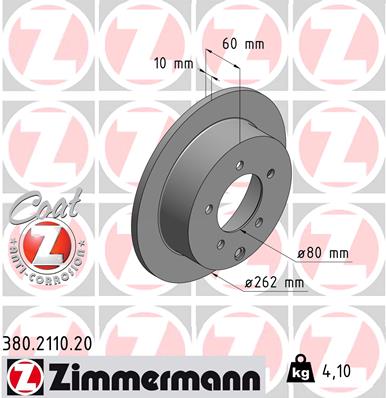 Zimmermann Brake Disc for MITSUBISHI LANCER VIII Sportback (CX_A) rear