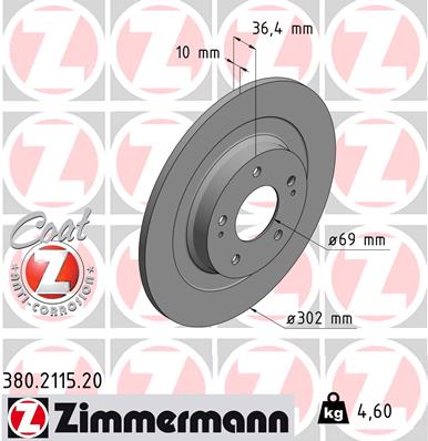 Zimmermann Brake Disc for MITSUBISHI OUTLANDER III (GG_W, GF_W, ZJ) rear