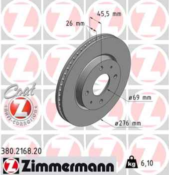 Zimmermann Brake Disc for MITSUBISHI LANCER VII (CS_A, CT_A) front