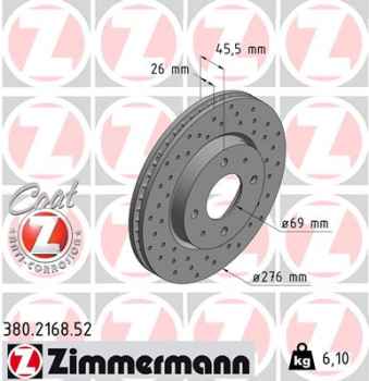 Zimmermann Sport Brake Disc for MITSUBISHI LANCER VII (CS_A, CT_A) front