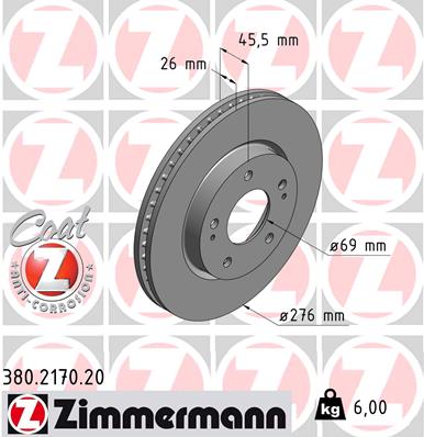 Zimmermann Brake Disc for MITSUBISHI LANCER VII Kombi (CS_W, CT_W) front