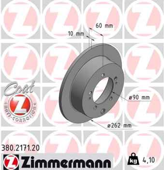 Zimmermann Brake Disc for MITSUBISHI LANCER VII Kombi (CS_W, CT_W) rear