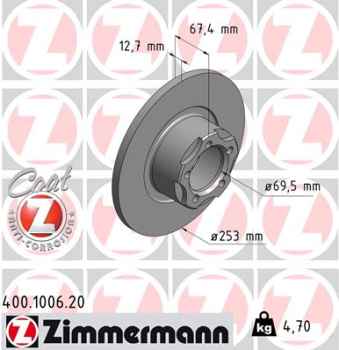 Zimmermann Brake Disc for MERCEDES-BENZ HECKFLOSSE (W111, W112) front