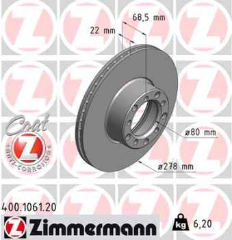 Zimmermann Brake Disc for MERCEDES-BENZ S-KLASSE (W126) front