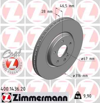 Zimmermann Brake Disc for MERCEDES-BENZ CLK Cabriolet (A208) front