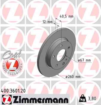 Zimmermann Brake Disc for MERCEDES-BENZ A-KLASSE (W168) front