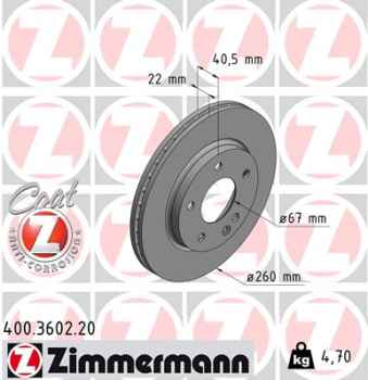 Zimmermann Brake Disc for MERCEDES-BENZ A-KLASSE (W168) front