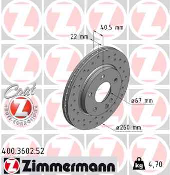 Zimmermann Sport Brake Disc for MERCEDES-BENZ A-KLASSE (W168) front