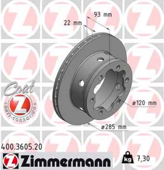 Zimmermann Brake Disc for MERCEDES-BENZ SPRINTER 4-t Kasten (904) rear