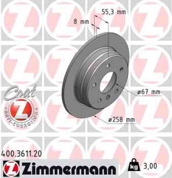 Zimmermann Brake Disc for MERCEDES-BENZ A-KLASSE (W168) rear