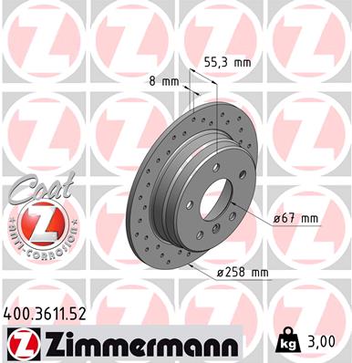 Zimmermann Sport Brake Disc for MERCEDES-BENZ A-KLASSE (W168) rear