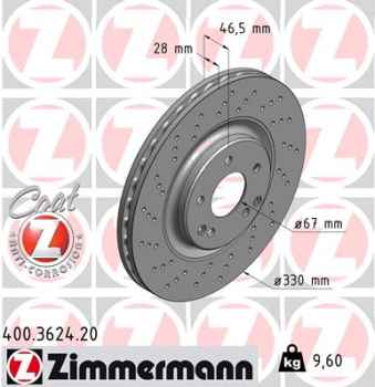 Zimmermann Brake Disc for MERCEDES-BENZ CLK Cabriolet (A209) front