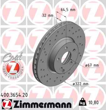Zimmermann Brake Disc for MERCEDES-BENZ C-KLASSE (W204) front