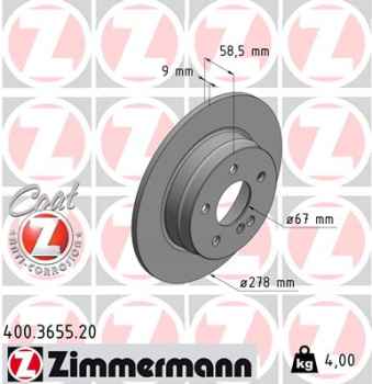 Zimmermann Brake Disc for MERCEDES-BENZ C-KLASSE Coupe (C204) rear