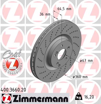 Zimmermann Bremsscheibe für MERCEDES-BENZ E-KLASSE Cabriolet (A207) vorne