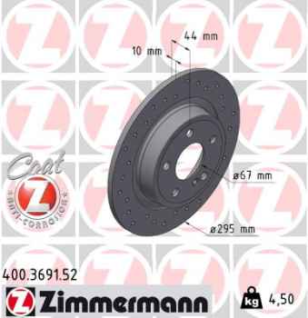 Zimmermann Sport Brake Disc for MERCEDES-BENZ A-KLASSE (W176) rear