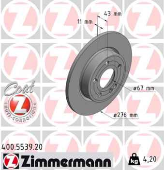 Zimmermann Brake Disc for MERCEDES-BENZ B-KLASSE (W247) rear