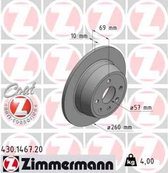 Zimmermann Brake Disc for OPEL ASTRA F CC (T92) rear