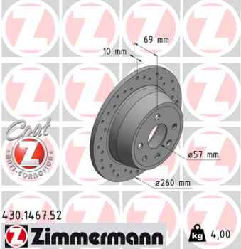 Zimmermann Sport Brake Disc for OPEL ASTRA F (T92) rear